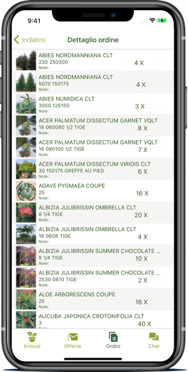 dettagli ordine per piante su webshop mobile